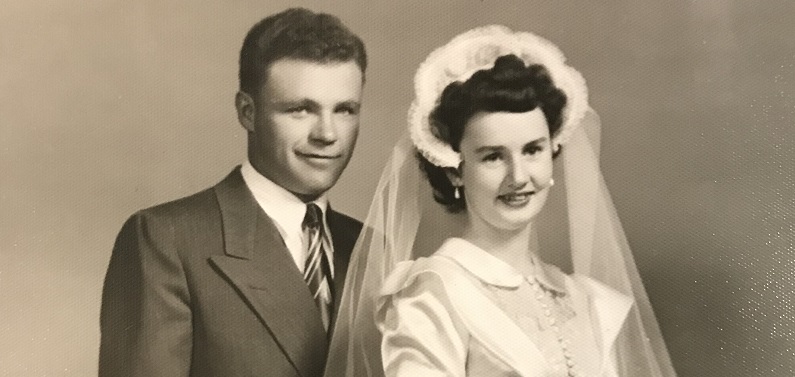 Black and white wedding photo of grandparents